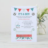 Invitation Baby shower de football de bébé bleu (Debout devant)