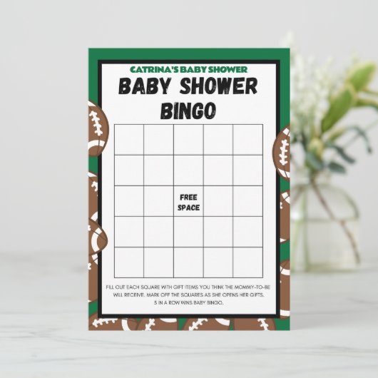 Invitation Baby shower de football, Football - Nom modifiable (Debout devant)