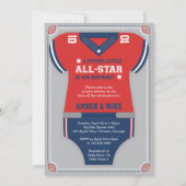 Invitation Baby shower de football Invitation, Bleu, Rouge, G (Devant)