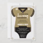Invitation Baby shower de football Invitation, Or, Noir (Devant)