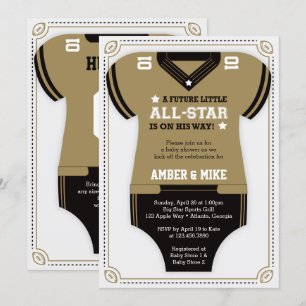 Invitation Baby shower de football Invitation, Or, Noir