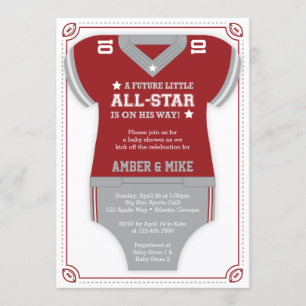Invitation Baby shower de football Invitation, rouge, gris