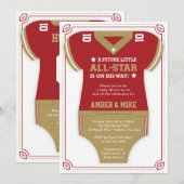 Invitation Baby shower de football Invitation, Scarlet, Or (Devant / Derrière)