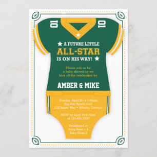 Invitation Baby shower de football Invitation, Vert, Or