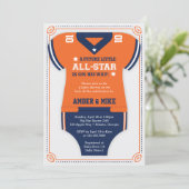 Invitation Baby shower de football, Orange, Bleu (Debout devant)