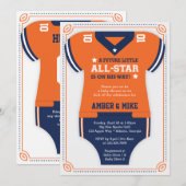 Invitation Baby shower de football, Orange, Bleu (Devant / Derrière)