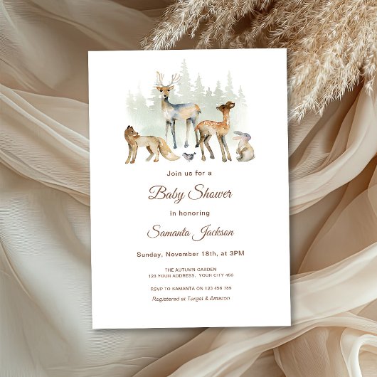 Invitation Baby shower de forêt d'animaux