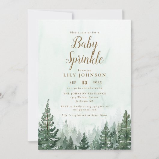Invitation Baby shower de forêt de pins rustiques (Devant)