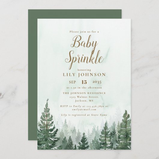 Invitation Baby shower de forêt de pins rustiques (Devant / Derrière)