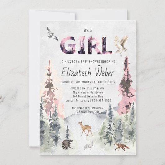 Invitation Baby shower de forêt rustique (Devant)
