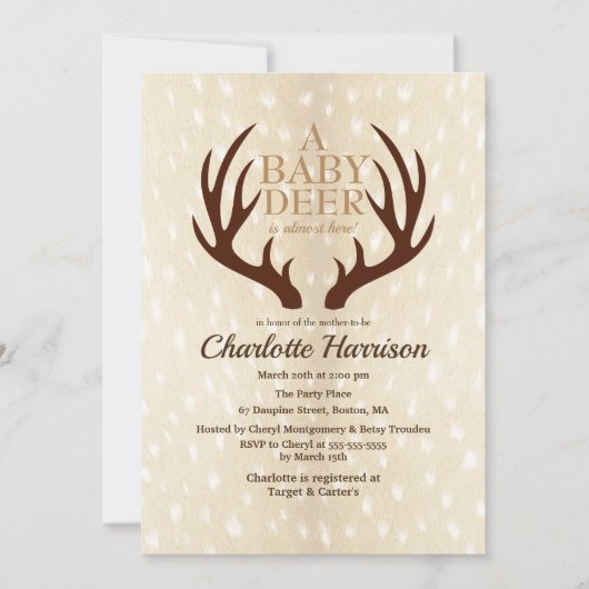Invitation Baby shower de fourrure et d'agneaux de cerf de bé (Devant)