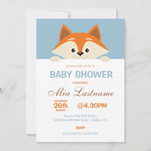 Invitation Baby shower de Fox mignonne (Devant)