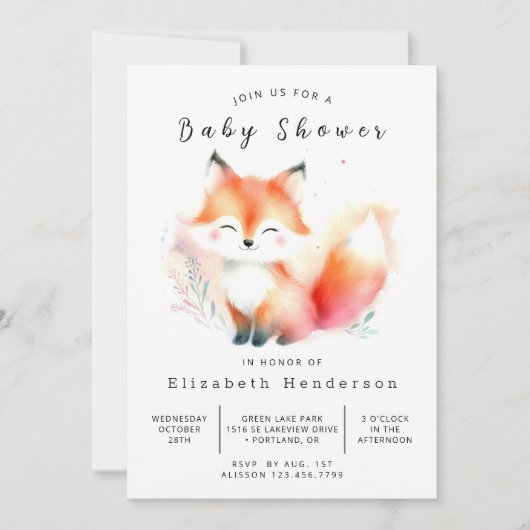 Invitation Baby shower de Fox peint à la main (Devant)
