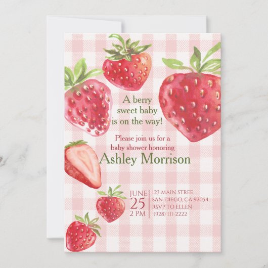 Invitation Baby shower de fraise Berry Sweet (Devant)