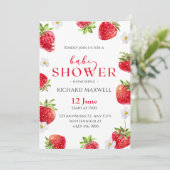 Invitation Baby shower de fraise d'aquarelle (Debout devant)