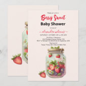 Invitation Baby shower de fraise d'aquarelle mignonne (Devant / Derrière)