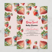 Invitation Baby shower de fraise d'aquarelle mignonne (Devant / Derrière)