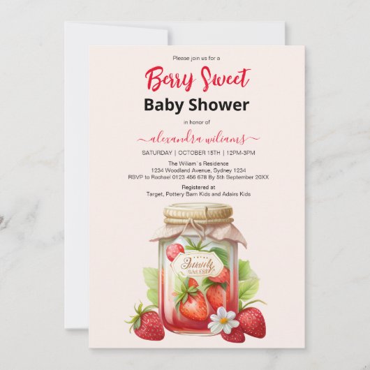 Invitation Baby shower de fraise d'aquarelle mignonne (Devant)