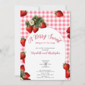 Invitation Baby shower de fraise En vichy Berry Rouge (Devant)