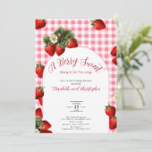 Invitation Baby shower de fraise En vichy Berry Rouge (Debout devant)