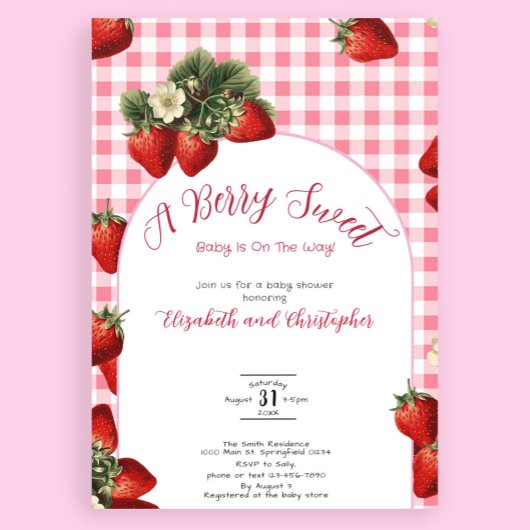 Invitation Baby shower de fraise En vichy Berry Rouge