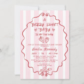 Invitation Baby shower de fraise rayé rouge tiré à la main (Devant)