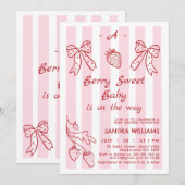 Invitation Baby shower de fraise rouge à main (Devant / Derrière)