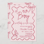 Invitation Baby shower de fraise rouge rose à main (Devant / Derrière)