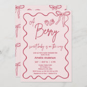 Invitation Baby shower de fraise rouge rose à main (Devant / Derrière)