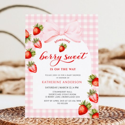 Invitation Baby shower de fraises à baies roses