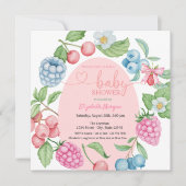 Invitation Baby shower de framboise aux bleuets (Devant)