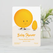 Invitation Baby shower de fruits caricaturaux blanc orange Ku (Debout devant)