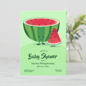 Invitation Baby shower de fruits de pastèque vert souriant (Debout devant)