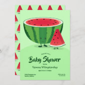 Invitation Baby shower de fruits de pastèque vert souriant (Devant / Derrière)