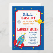 Invitation Baby shower de fusée bébé garçon Espace (Devant / Derrière)