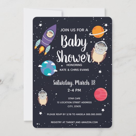 Invitation Baby shower de galaxie de Hedgehog Space Navy (Devant)