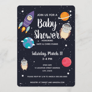 Invitation Baby shower de galaxie de Hedgehog Space Navy
