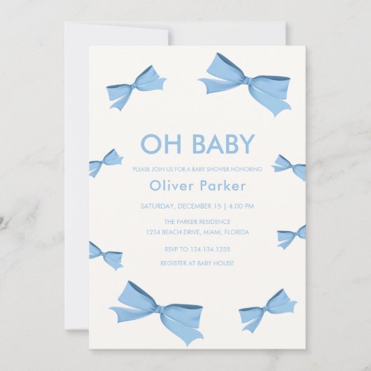 Invitation Baby shower de garçon à cadre bleu simple (Devant)