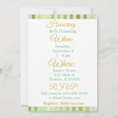 Invitation Baby shower de garçon à rayures vert et (Dos)