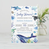 Invitation Baby shower de garçon animal d'océan (Debout devant)