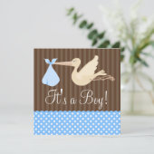 Invitation Baby shower de garçon aux points de cigogne Brown (Debout devant)
