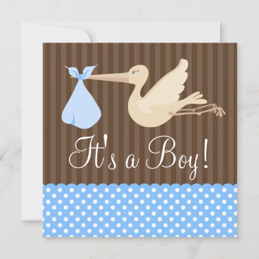 Invitation Baby shower de garçon aux points de cigogne Brown (Devant)