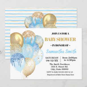 Invitation baby shower de garçon Ballons bleus Gold parties s