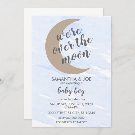 INVITATION BABY SHOWER DE GARÇON BÉBÉ (Devant / Derrière)