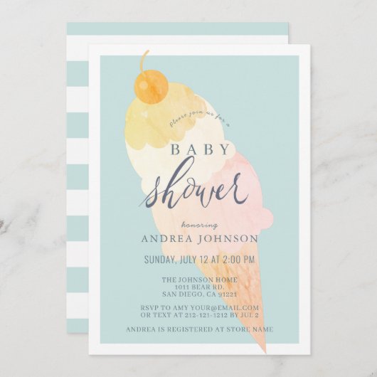 Invitation Baby shower de garçon bleu clair crème glacée (Devant / Derrière)