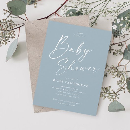 Invitation Baby shower de garçon bleu Dusty