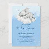 Invitation Baby shower de garçon bleu Eléphant mig (Devant)