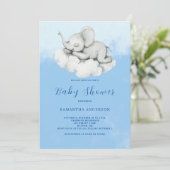 Invitation Baby shower de garçon bleu Eléphant mig (Debout devant)