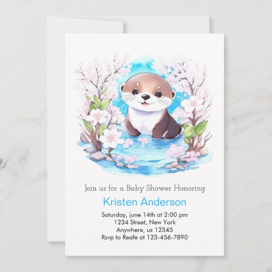 Invitation Baby shower de garçon bleu Fleur sauvage Otterly (Devant)