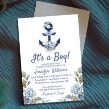 baby shower de garçon bleu floral élégant